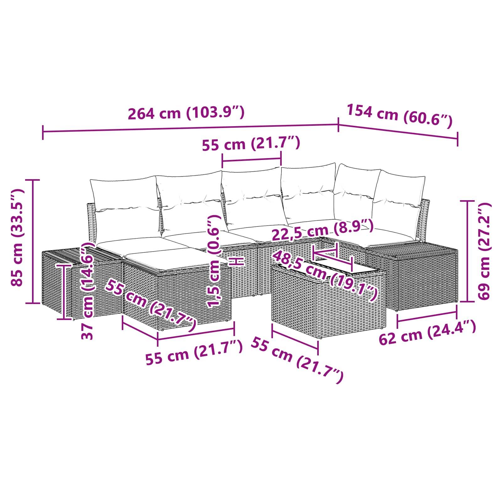 vidaXL Gartensofa-set 7 stk. Schwarz Poly-Rattan
