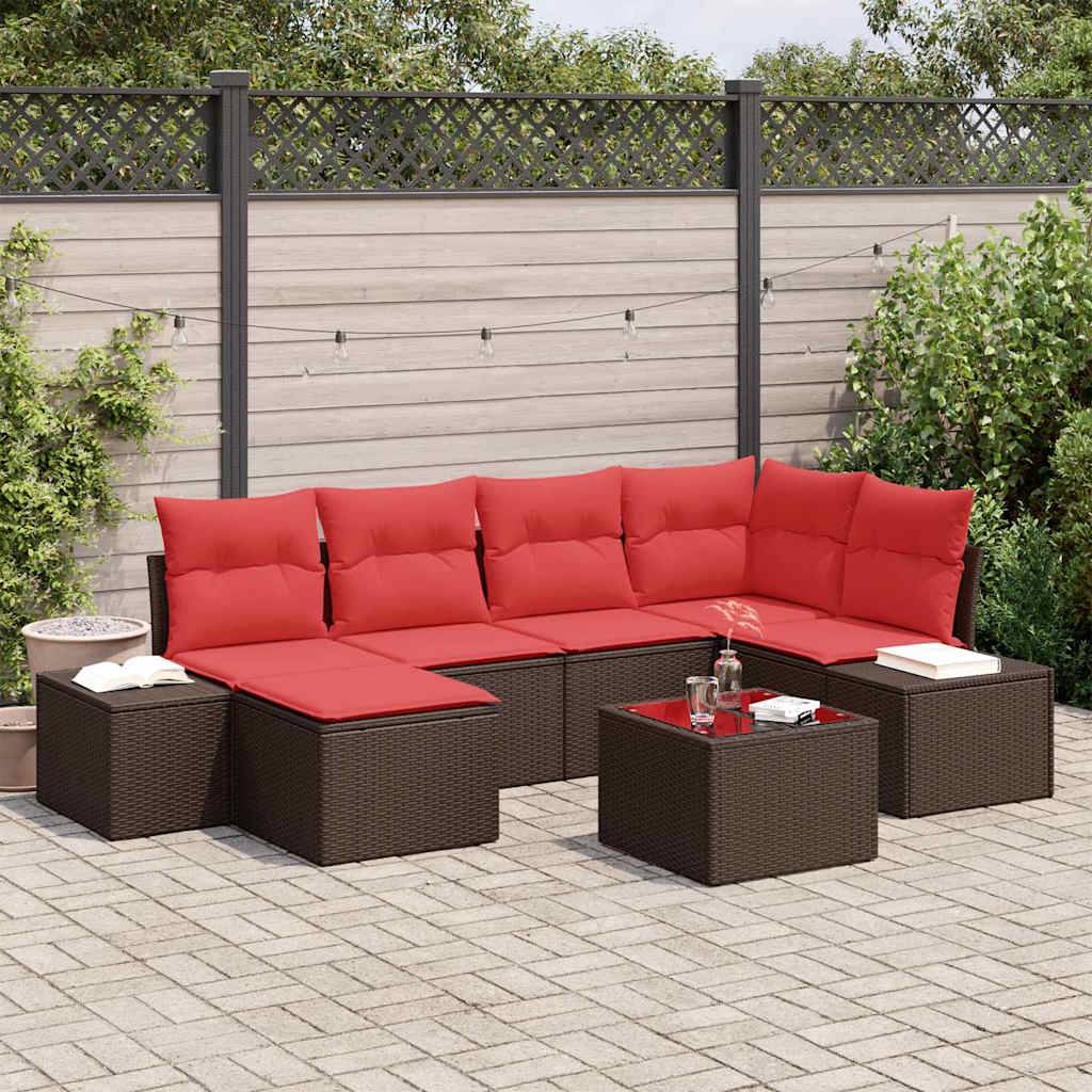 vidaXL Garten-Sofa-Set 6 stk. Braun und Rot Poly-Rattan