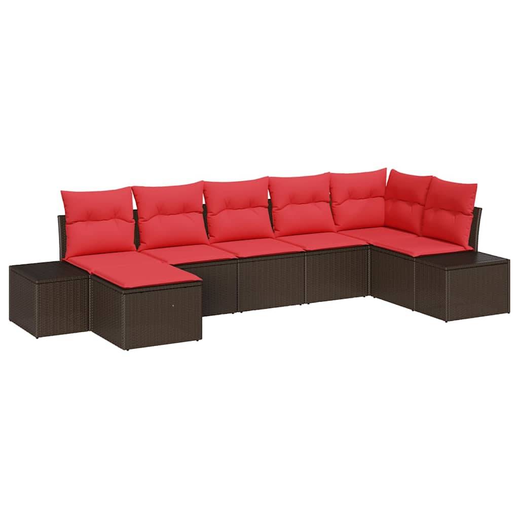 vidaXL Garten-Sofa-Set 7 stk. Braun und Rot Poly-Rattan