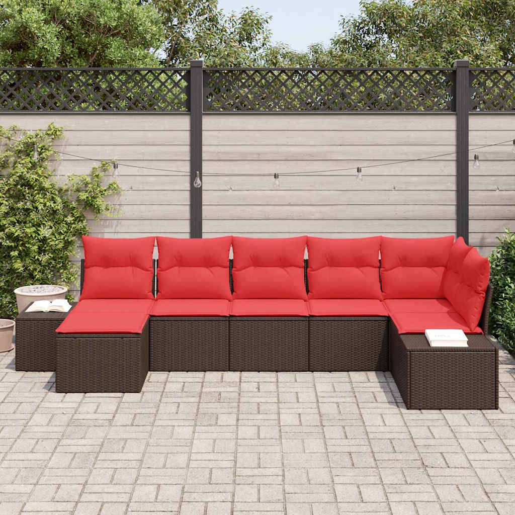 vidaXL Garten-Sofa-Set 7 stk. Braun und Rot Poly-Rattan