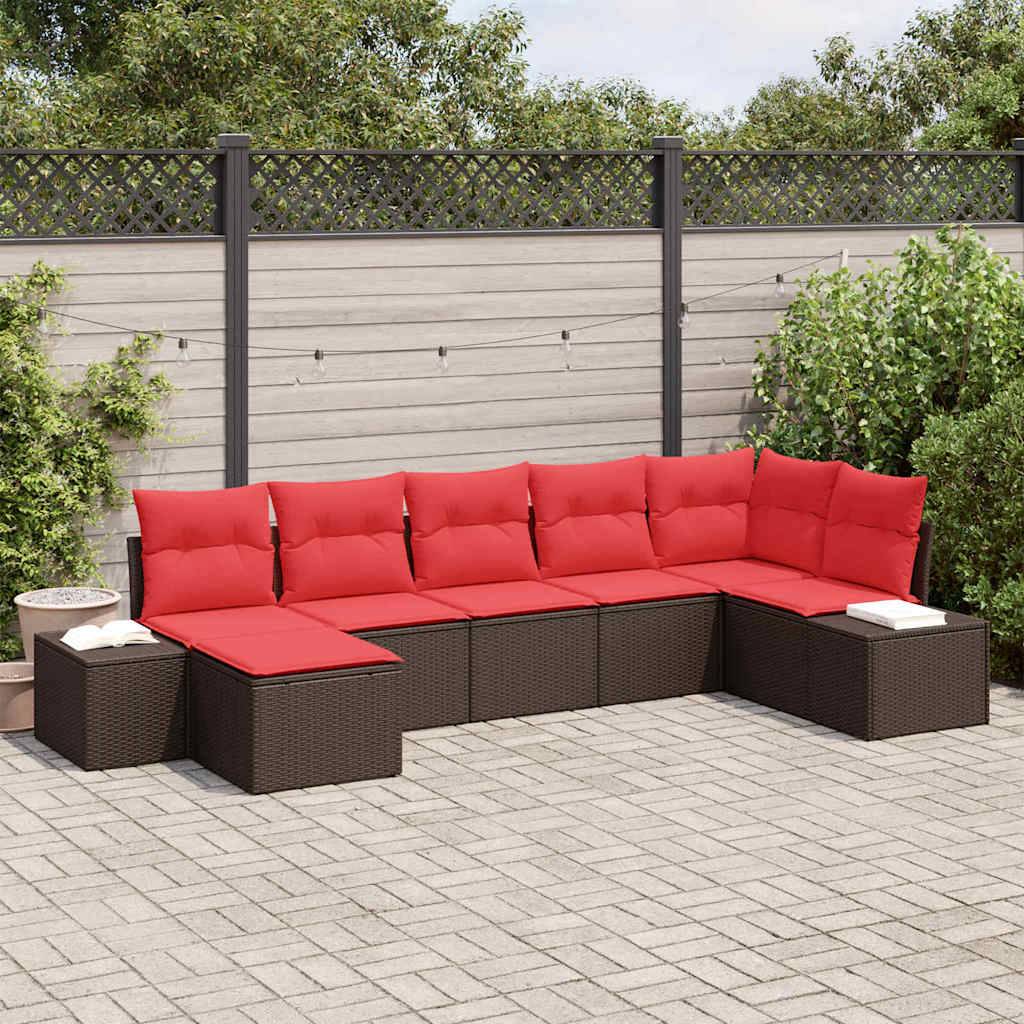 vidaXL Garten-Sofa-Set 7 stk. Braun und Rot Poly-Rattan