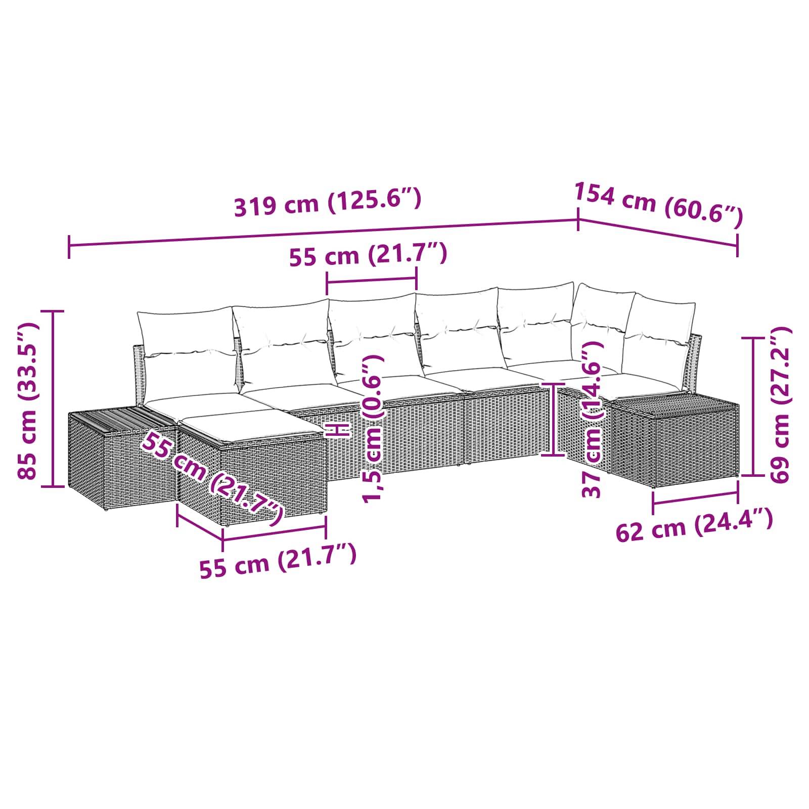 vidaXL Garten-Sofa-Set 7 stk. Schwarz und Türkis Poly-Rattan