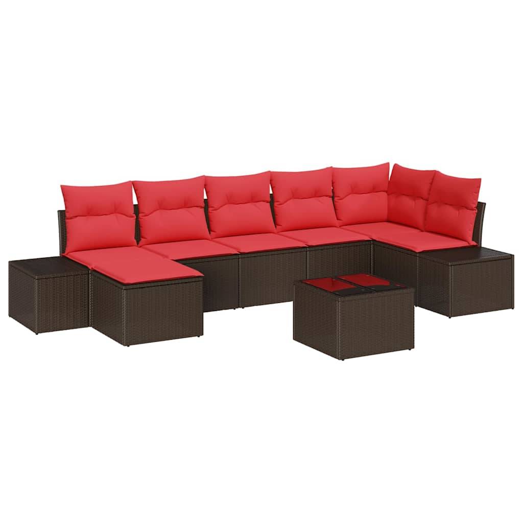 vidaXL Garten-Sofa-Set 7 stk. Braun und Rot Poly-Rattan