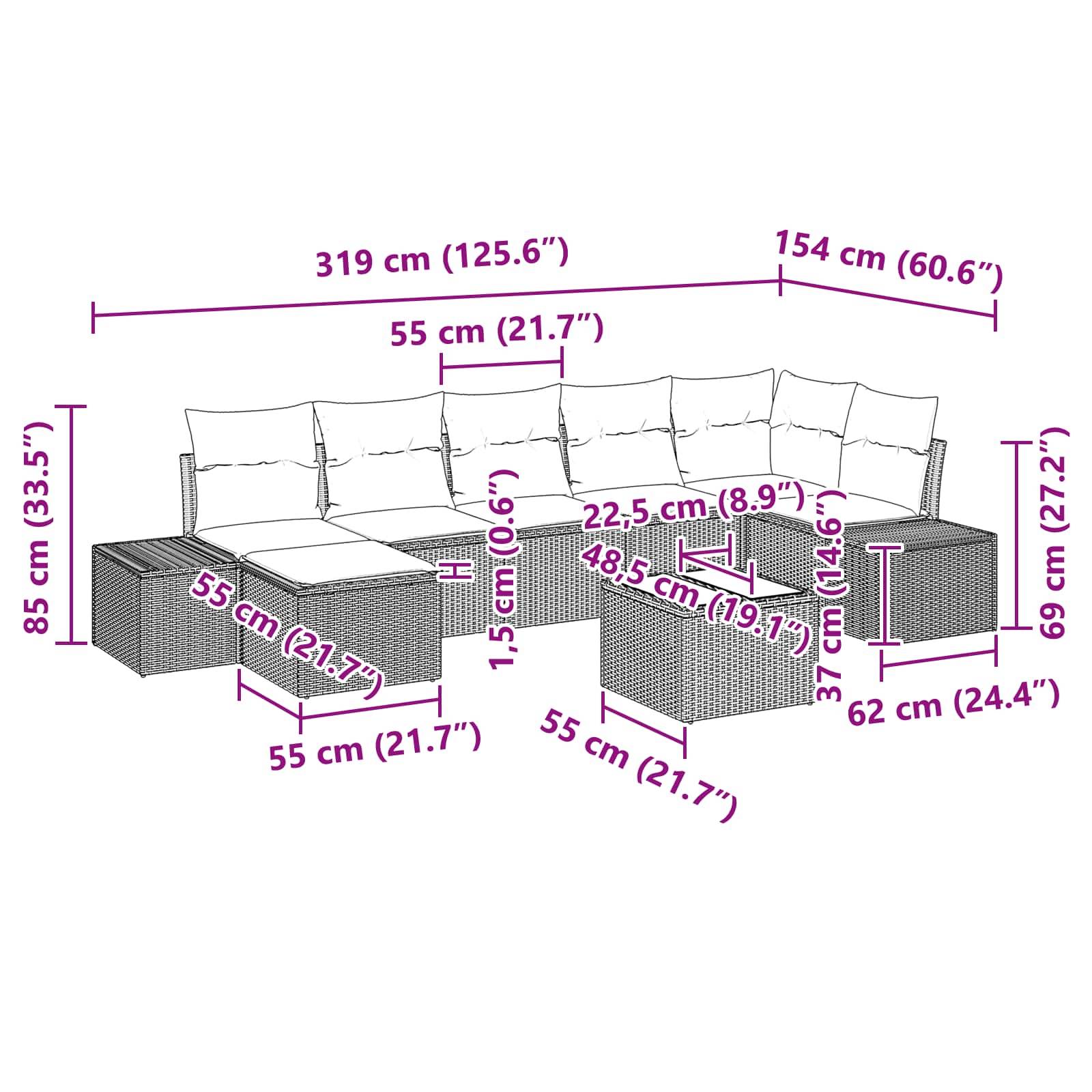 vidaXL Gartensofa-set mit Kissen 8 pcs Braun Poly-Rattan
