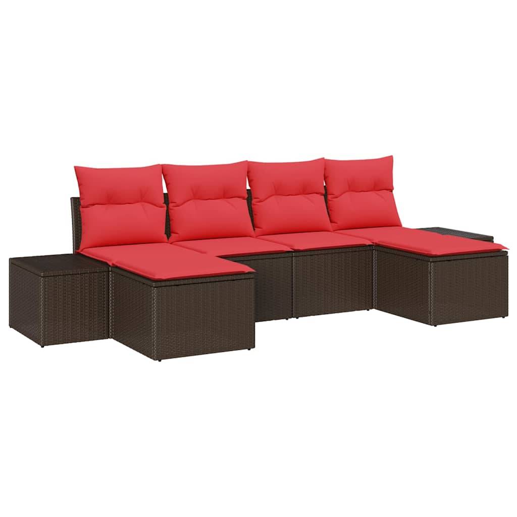 vidaXL Gartensofa-set mit Kissen 6 pcs Braun Poly-Rattan