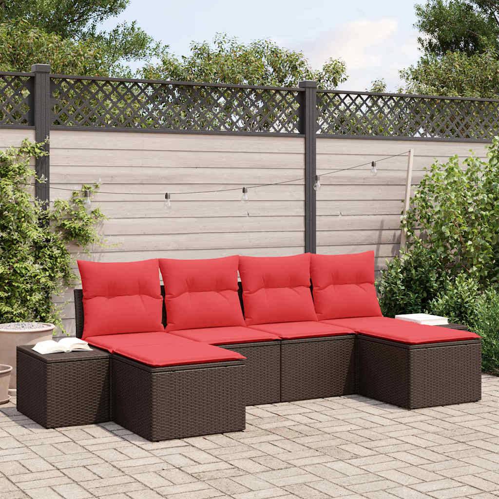 vidaXL Gartensofa-set mit Kissen 6 pcs Braun Poly-Rattan