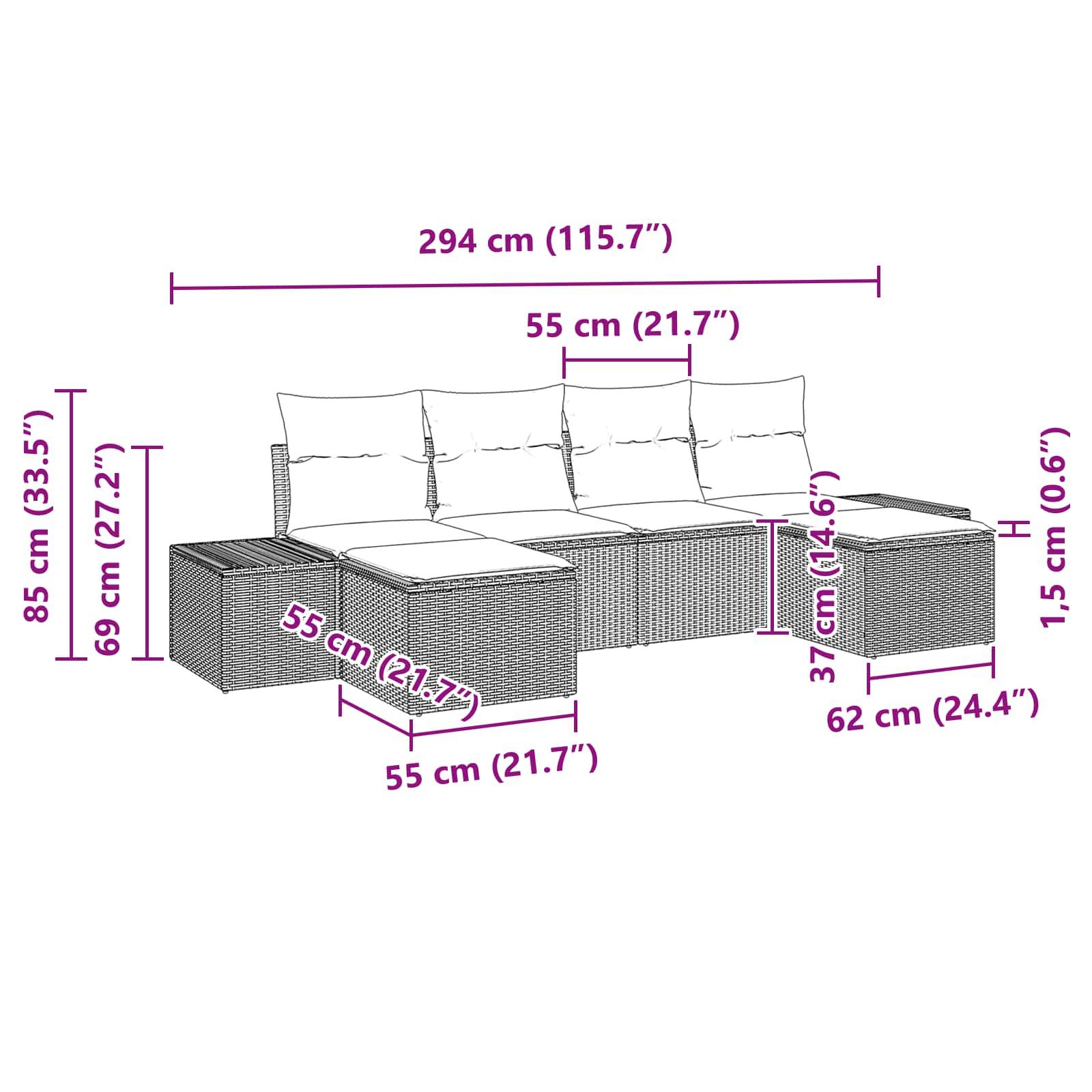 vidaXL Gartensofa-set mit Kissen 6 pcs Braun Poly-Rattan