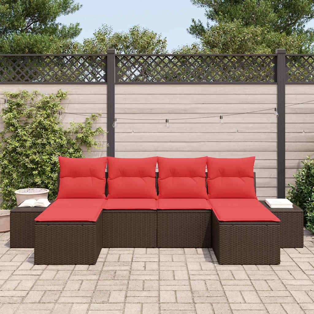 vidaXL Gartensofa-set mit Kissen 6 pcs Braun Poly-Rattan