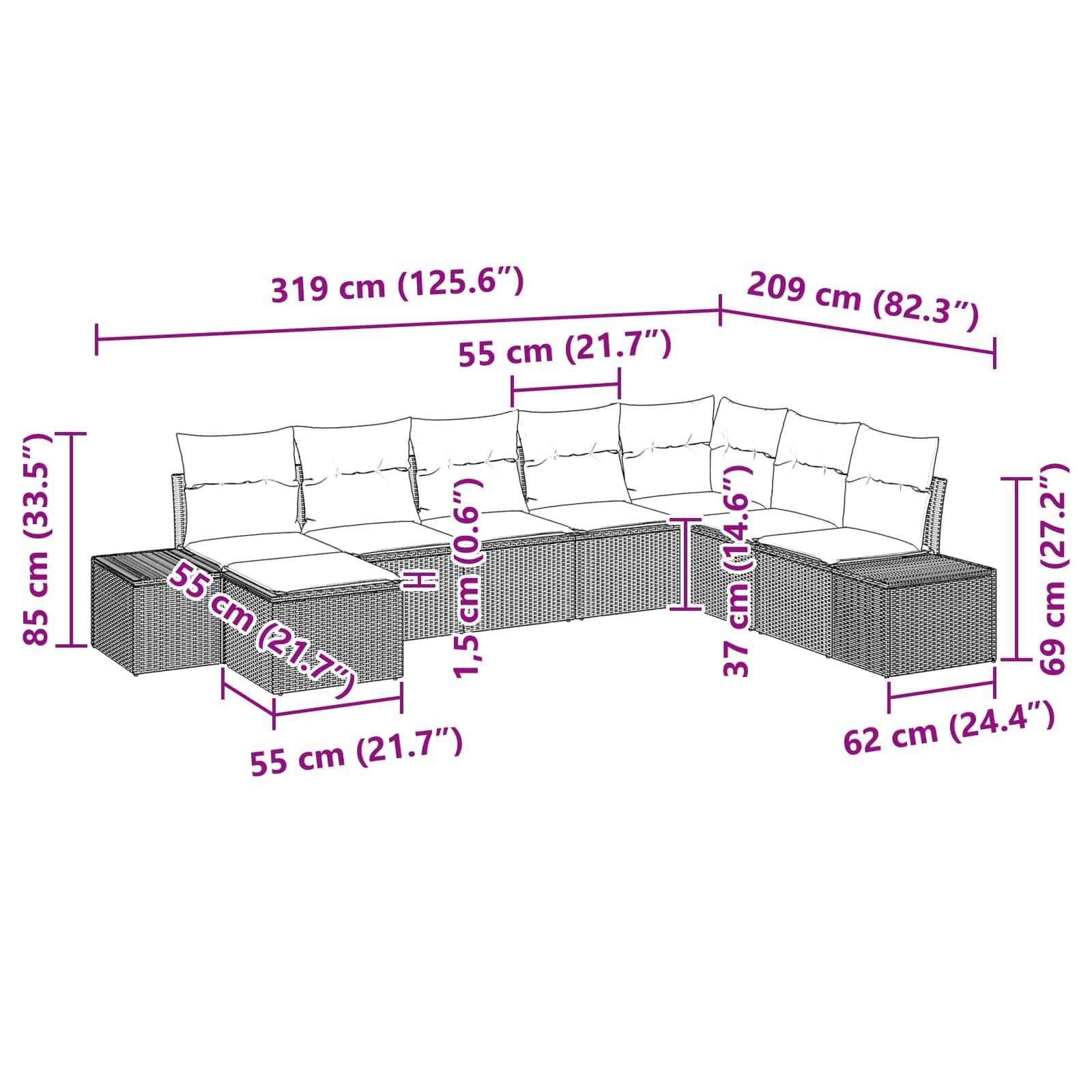 vidaXL Gartensofa-set mit Kissen 8 pcs Braun Poly-Rattan