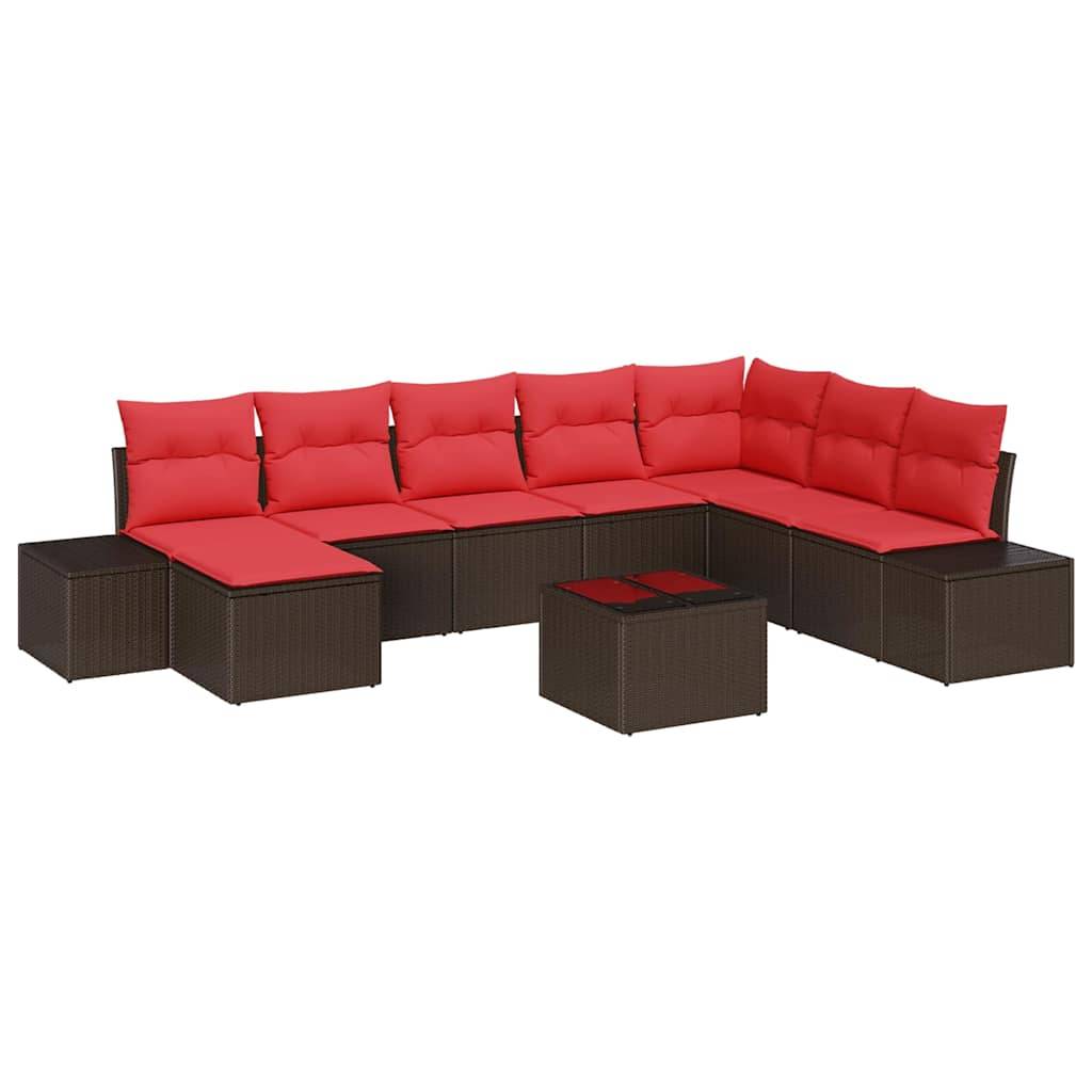vidaXL Gartensofa-set mit Kissen 9 pcs Braun Poly-Rattan
