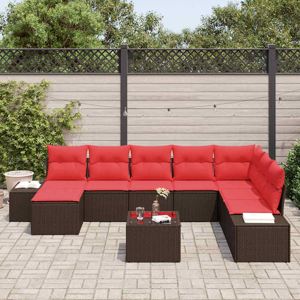 vidaXL Gartensofa-set 8 stk. Braun und Rot Poly-Rattan