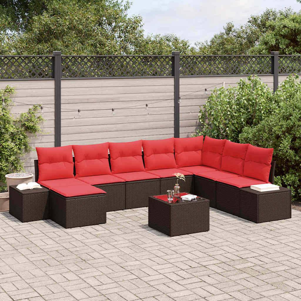 vidaXL Gartensofa-set mit Kissen 9 pcs Braun Poly-Rattan
