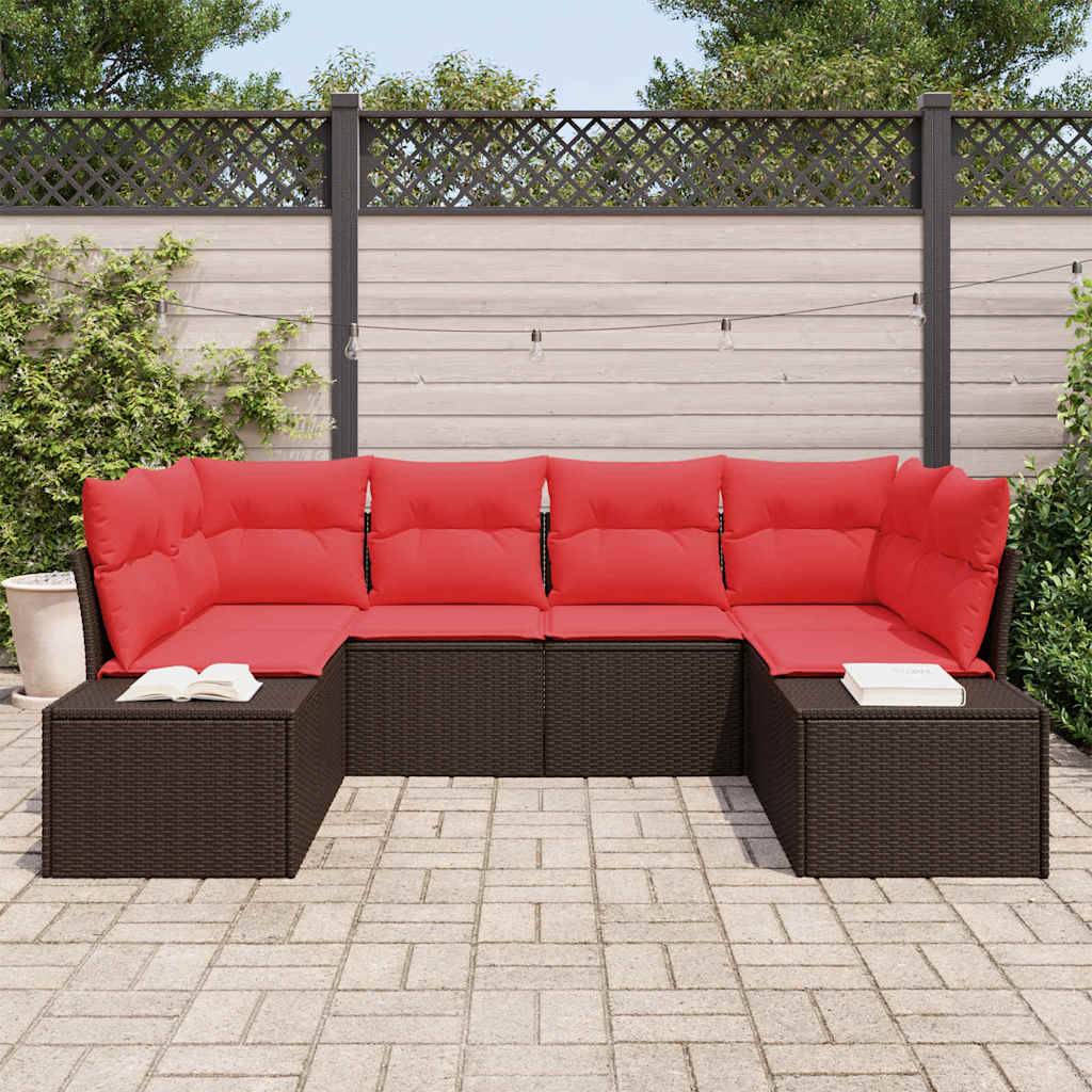vidaXL Gartensofa-set mit Kissen 6 pcs Braun Poly-Rattan