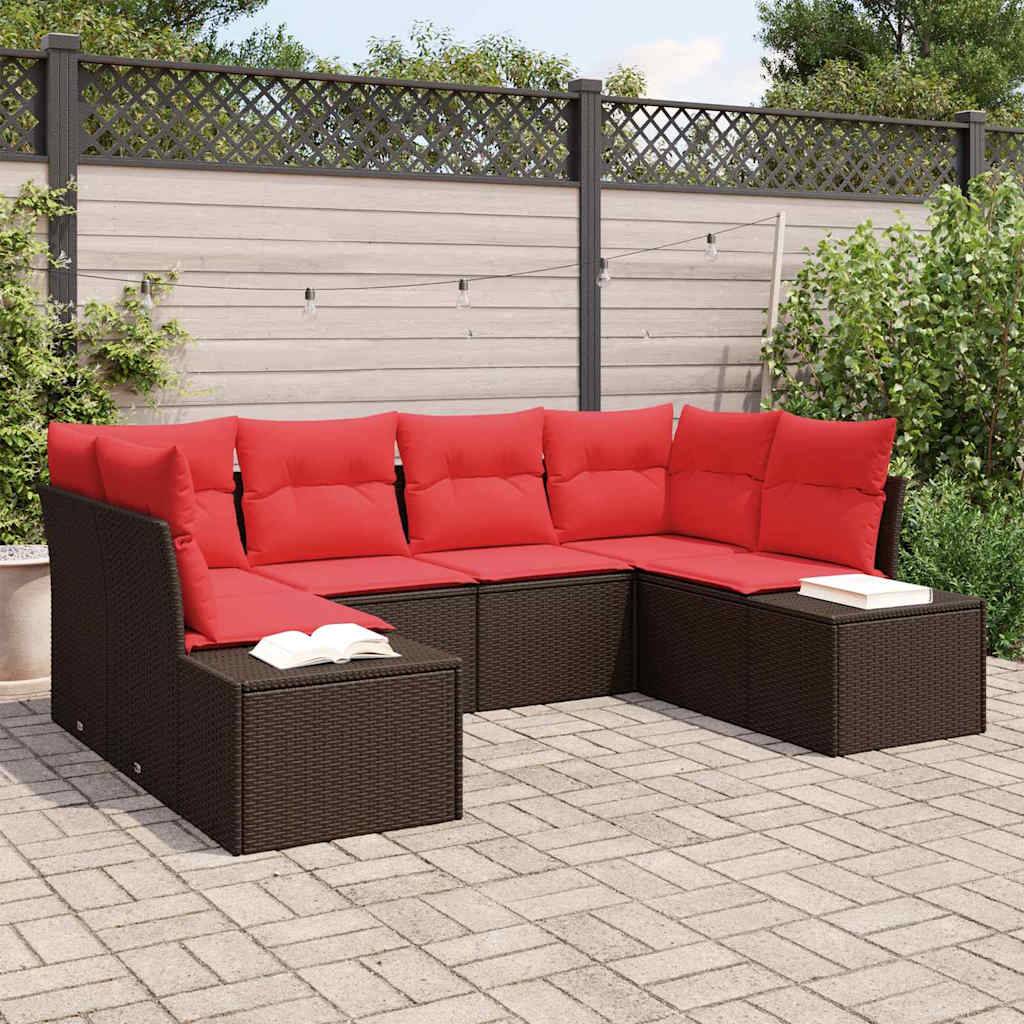 vidaXL Gartensofa-set mit Kissen 6 pcs Braun Poly-Rattan