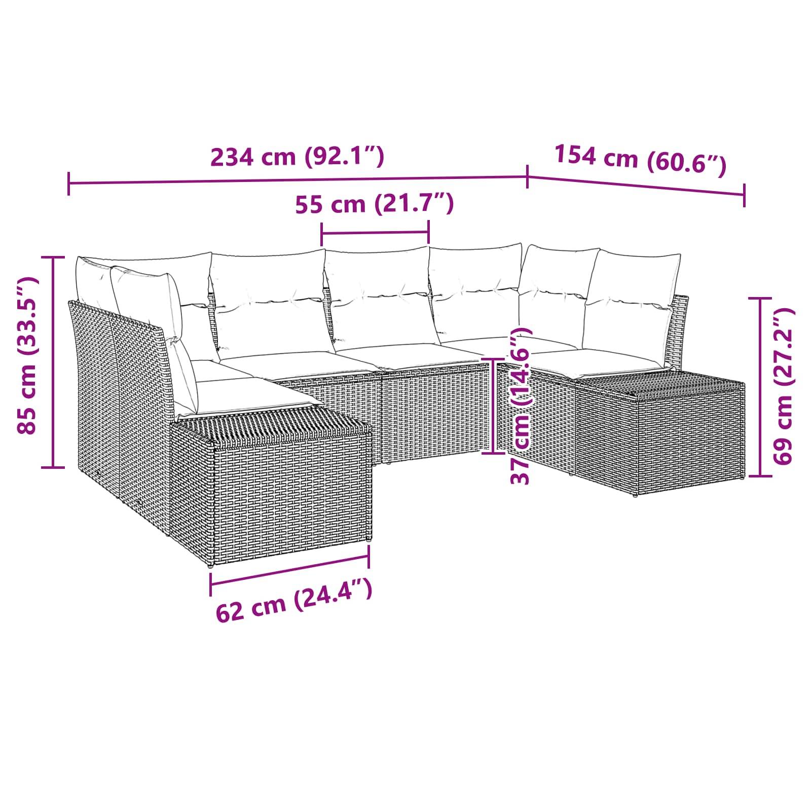 vidaXL Gartensofa-set mit Kissen 6 pcs Braun Poly-Rattan