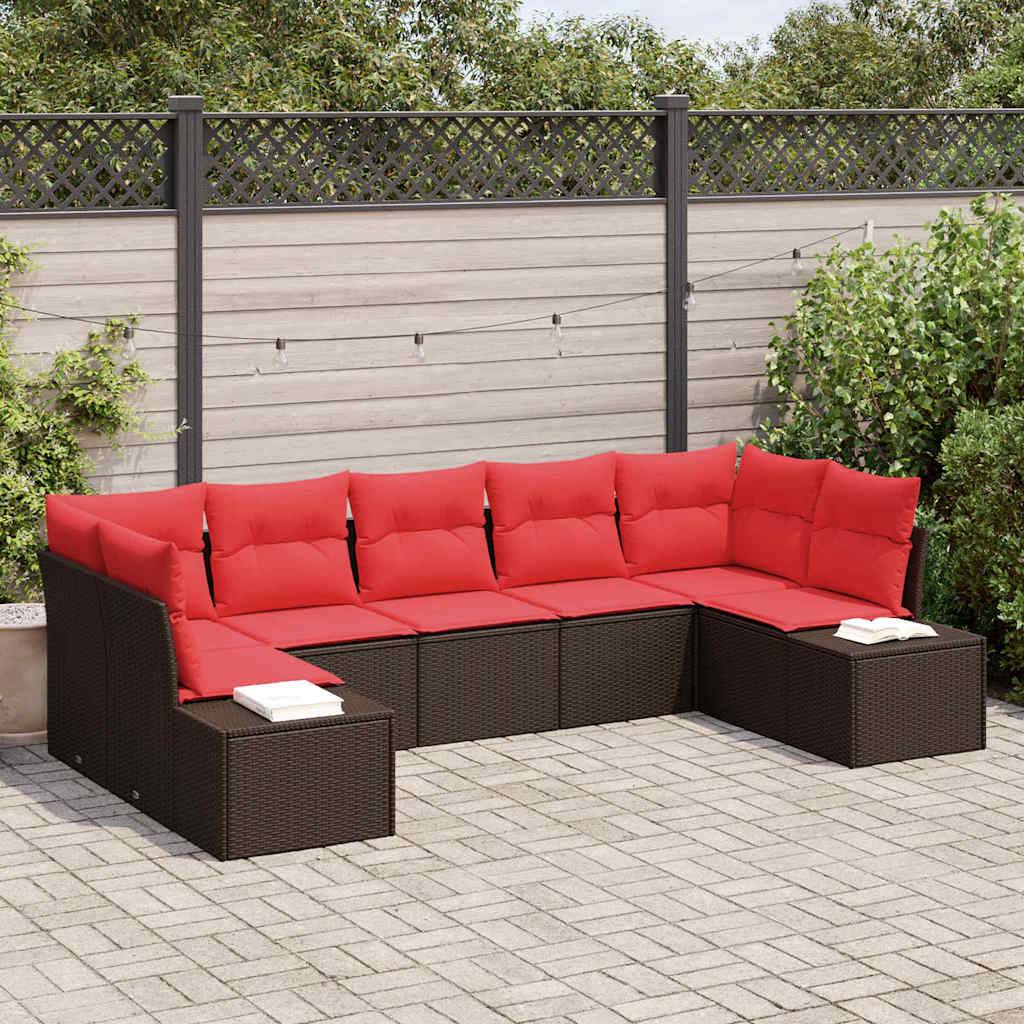 vidaXL Gartensofa-set 7 stk. 7-Sitzanzahl Braun und Rot Poly Rattan