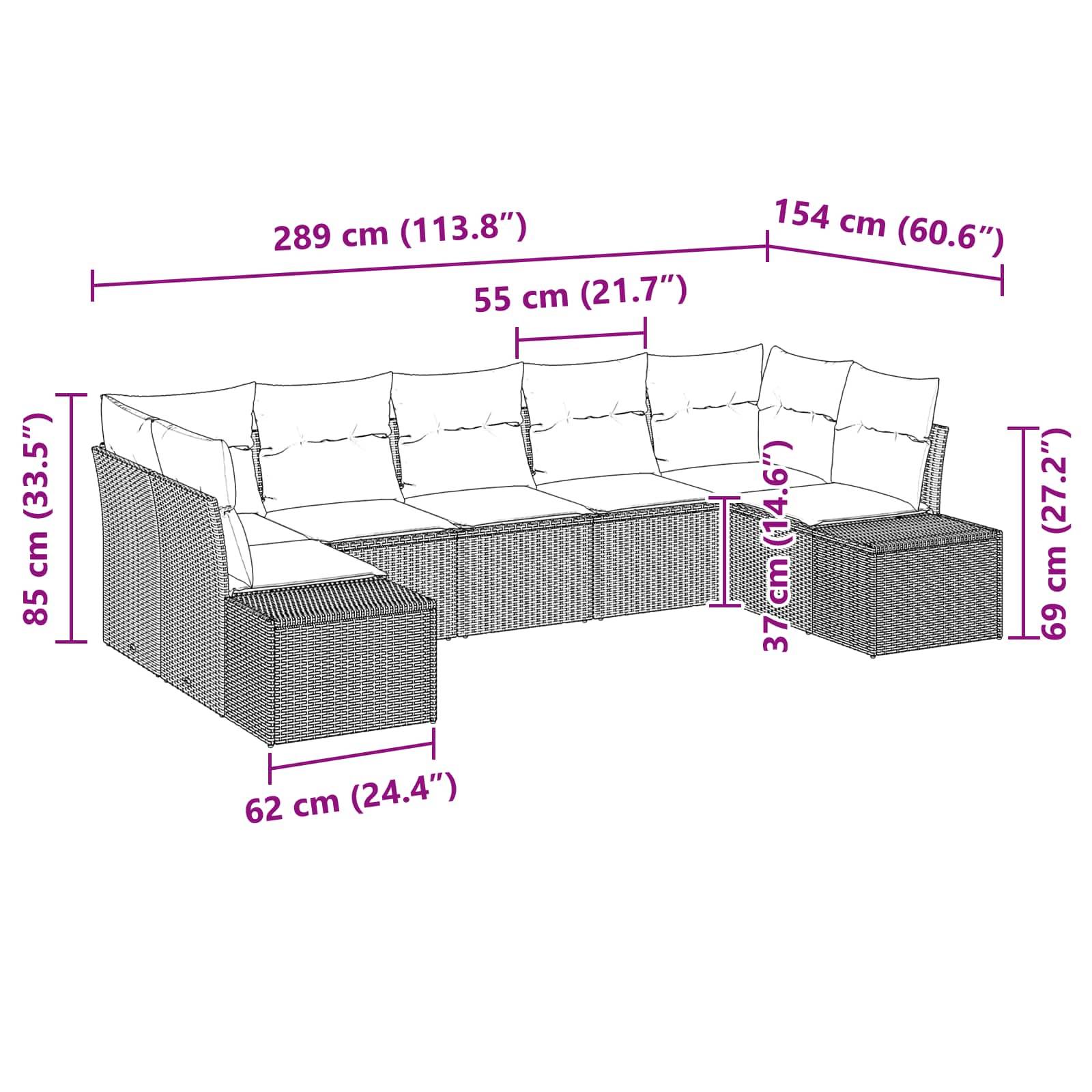 vidaXL Gartensofa-set 7 stk. 7-Sitzanzahl Braun und Rot Poly Rattan
