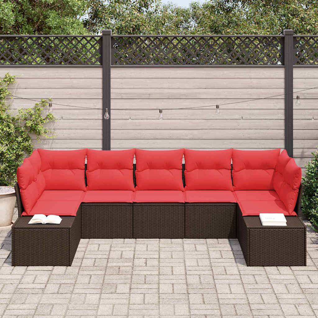 vidaXL Gartensofa-set 7 stk. 7-Sitzanzahl Braun und Rot Poly Rattan