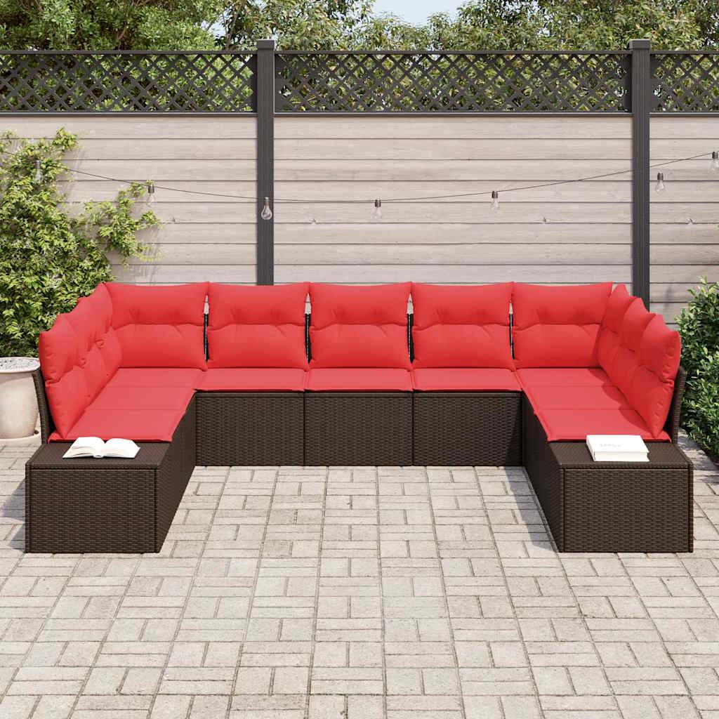 vidaXL Gartensofa-set mit Kissen 9 pcs Braun Poly-Rattan
