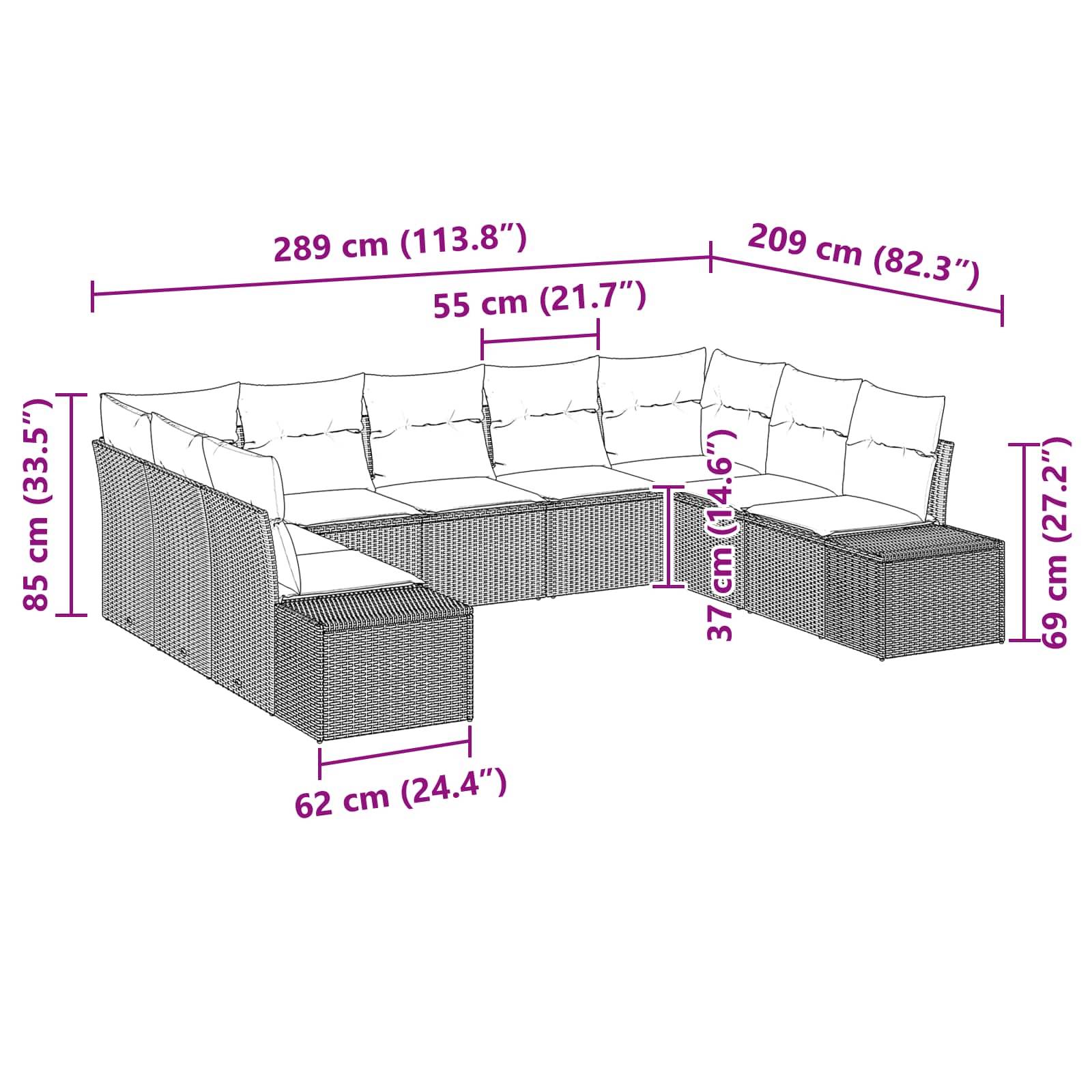vidaXL Gartensofa-set 9 stk. Schwarz Poly-Rattan