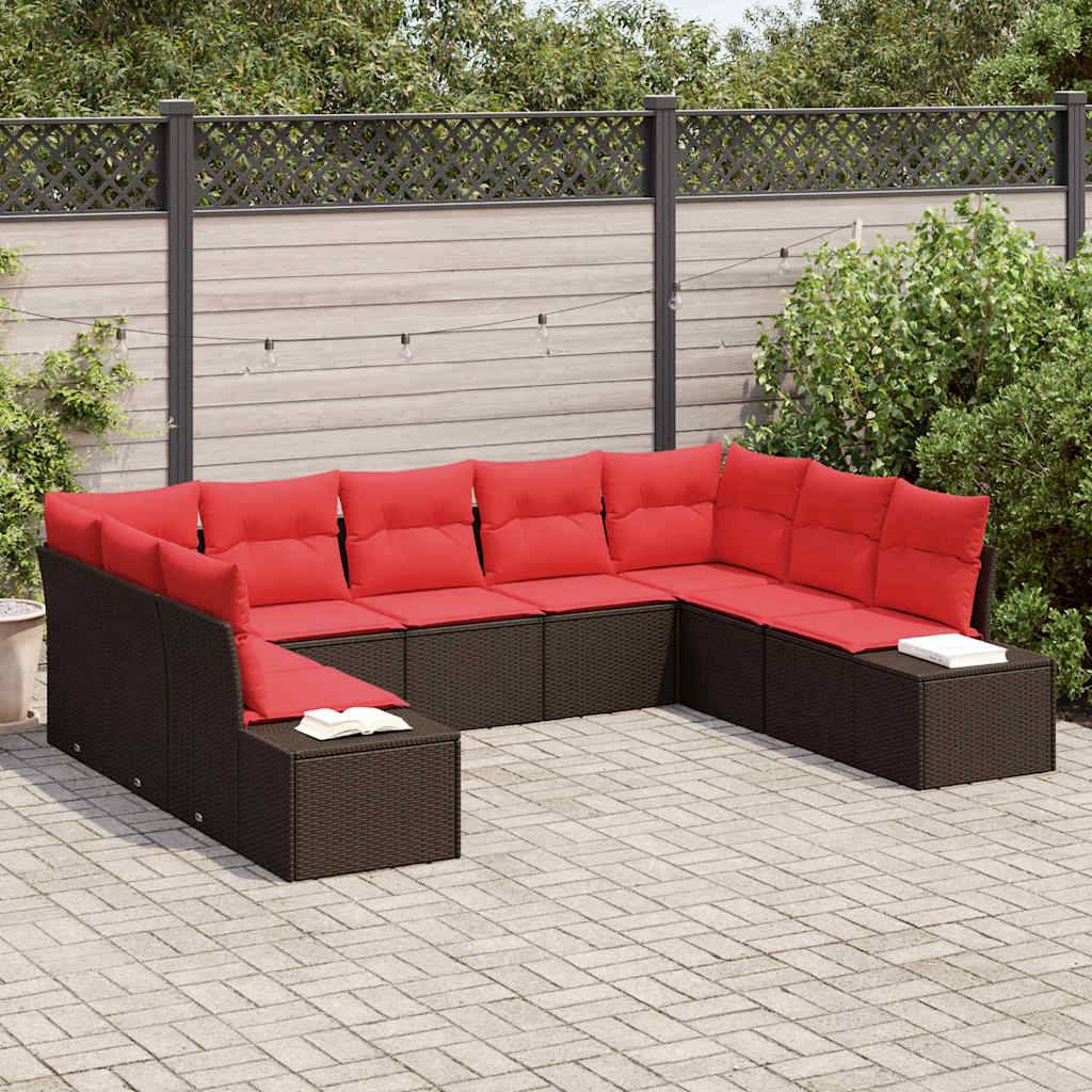 vidaXL Gartensofa-set mit Kissen 9 pcs Braun Poly-Rattan
