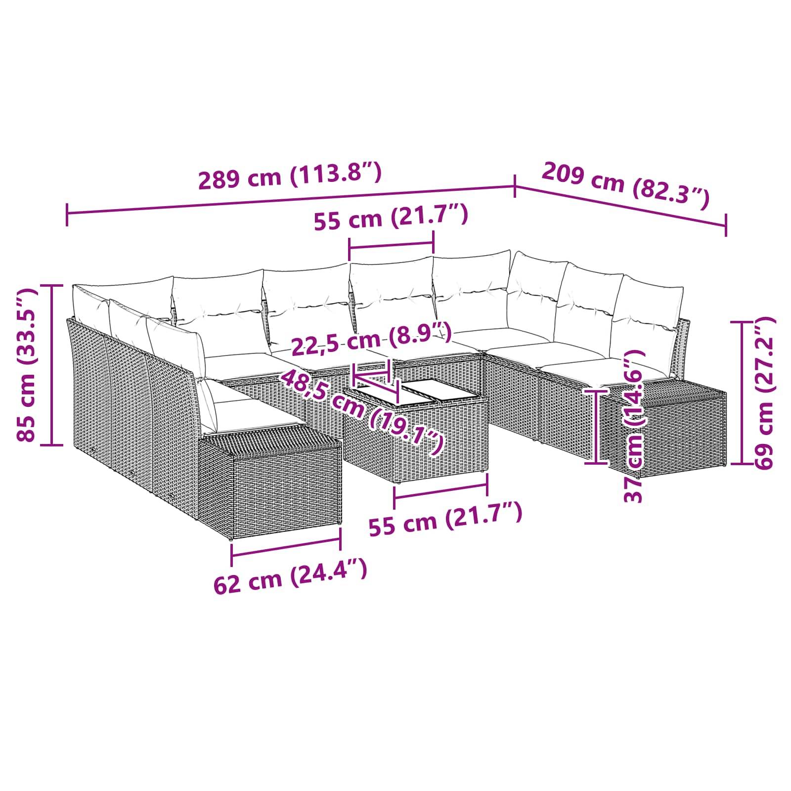 vidaXL Gartensofa-set 10 stk. Schwarz Poly-Rattan