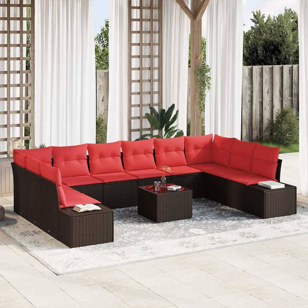 vidaXL Gartensofa-set mit Kissen 11 pcs Braun Poly-Rattan