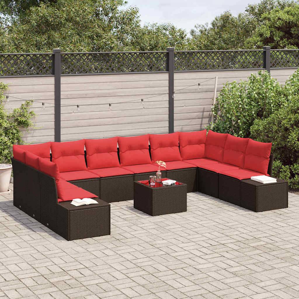 vidaXL Gartensofa-set mit Kissen 11 pcs Braun Poly-Rattan