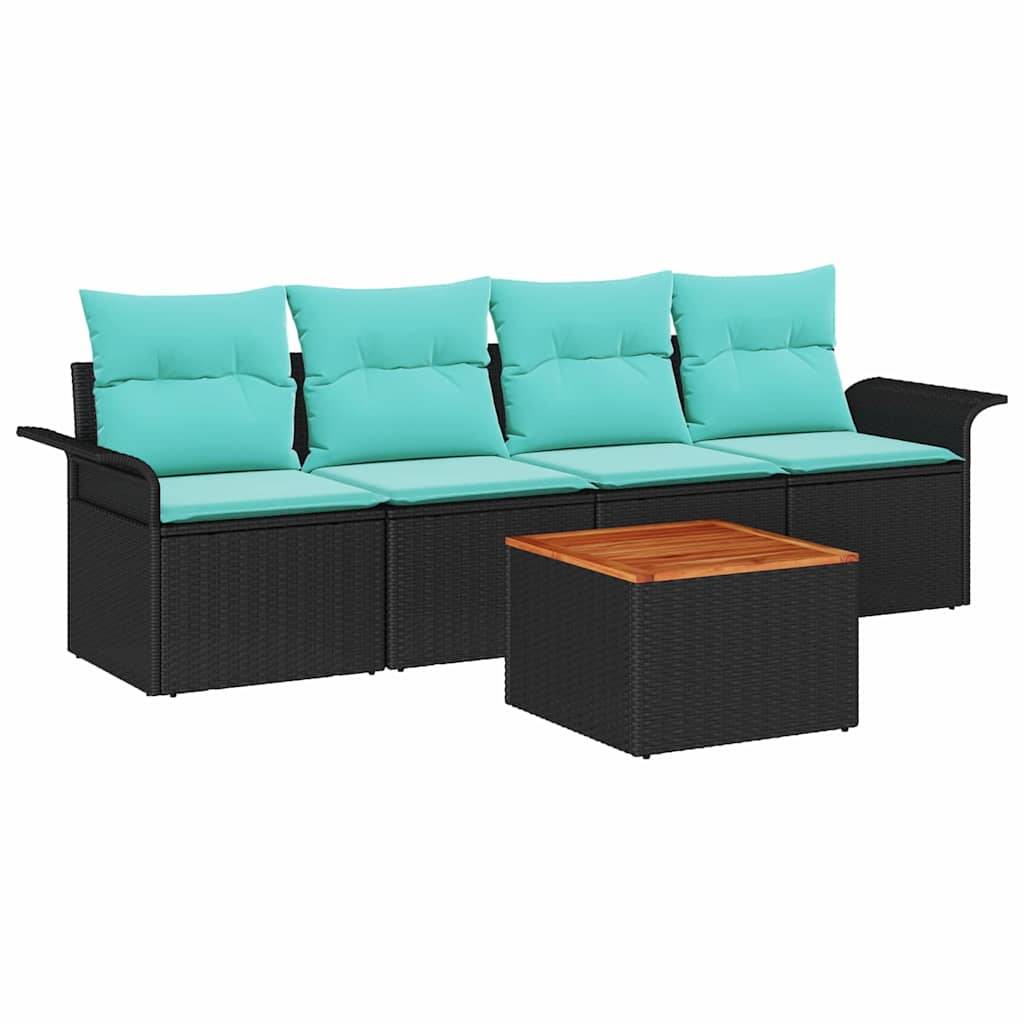 vidaXL Gartensofa-set mit Kissen 5 pcs Schwarz Poly-Rattan