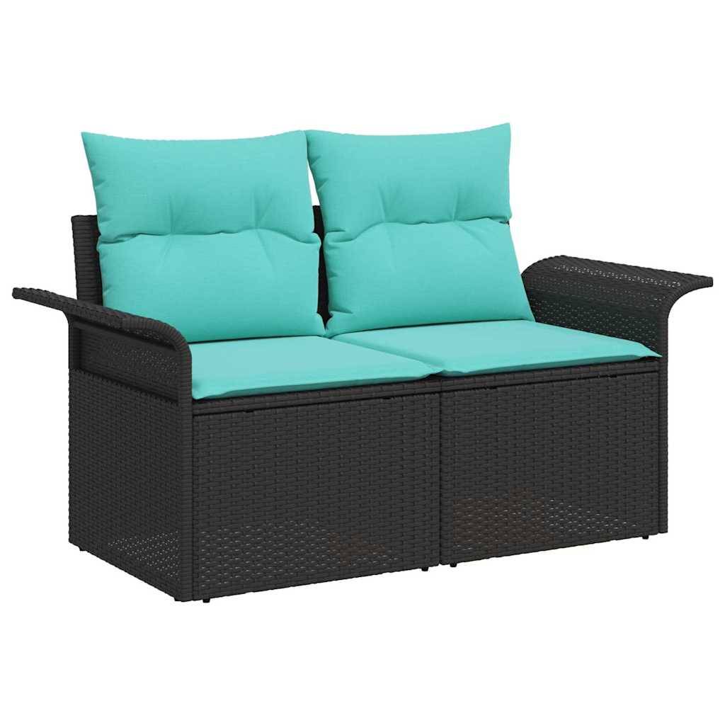 vidaXL Garten-Sofa-Set mit Speicher 7 pcs Schwarz Poly Rattan
