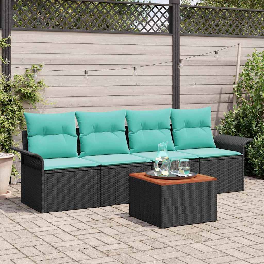 vidaXL Gartensofa-set mit Kissen 5 pcs Schwarz Poly-Rattan