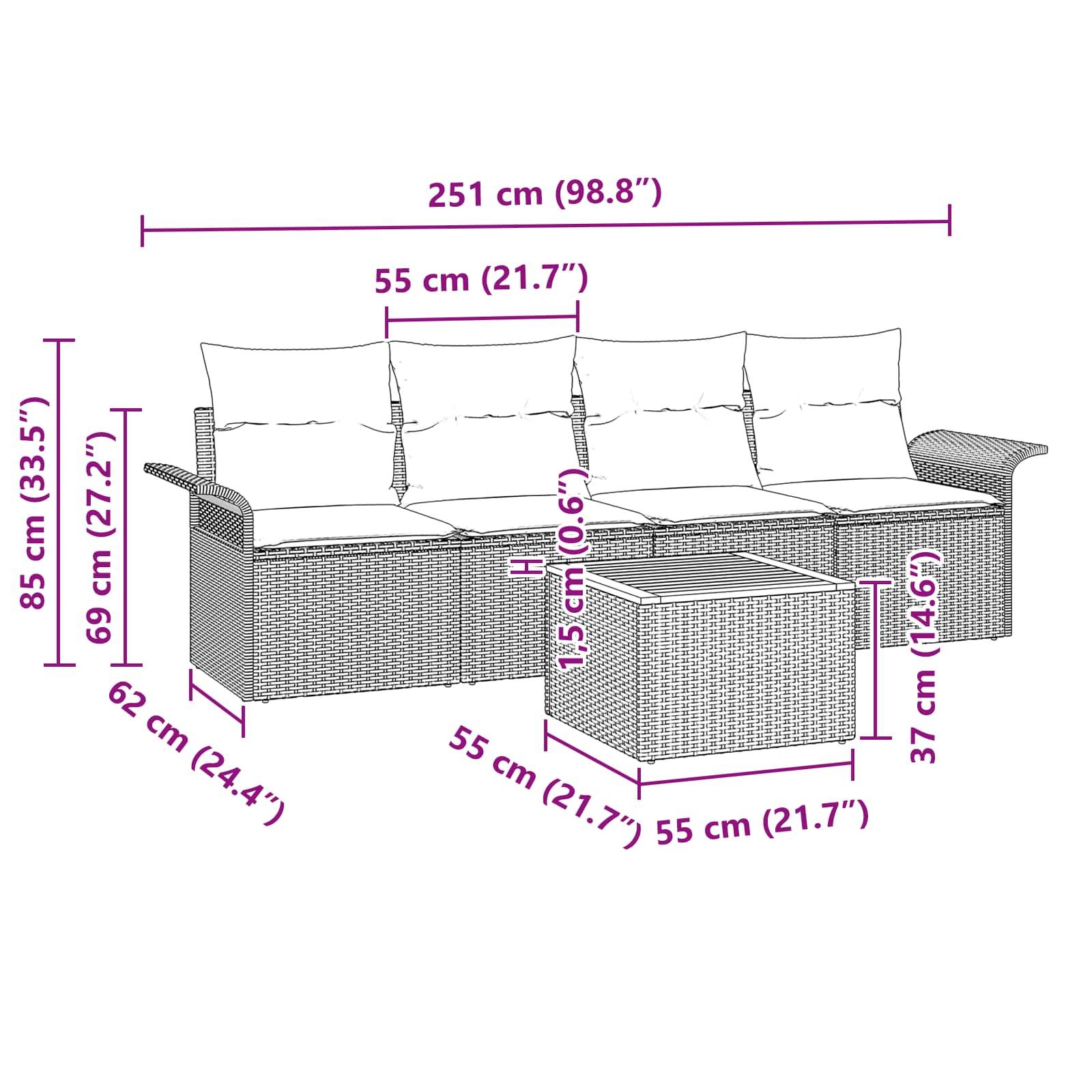 vidaXL Gartensofa-set mit Kissen 5 pcs Grau Poly-Rattan