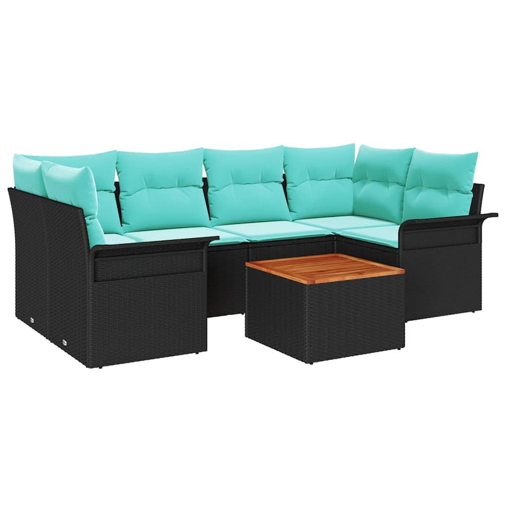 vidaXL Gartensofa-set mit Kissen 7 pcs Schwarz Poly-Rattan