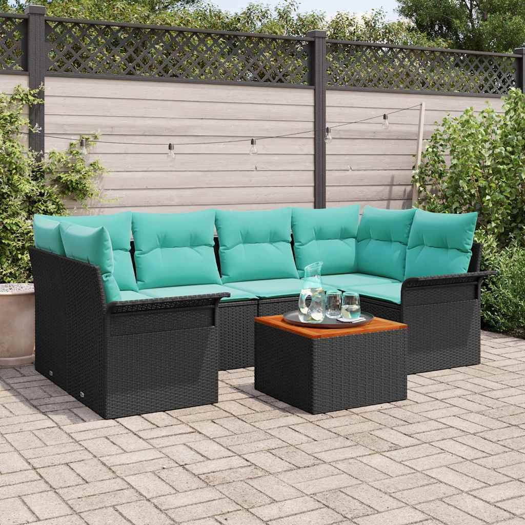 vidaXL Gartensofa-set mit Kissen 7 pcs Schwarz Poly-Rattan