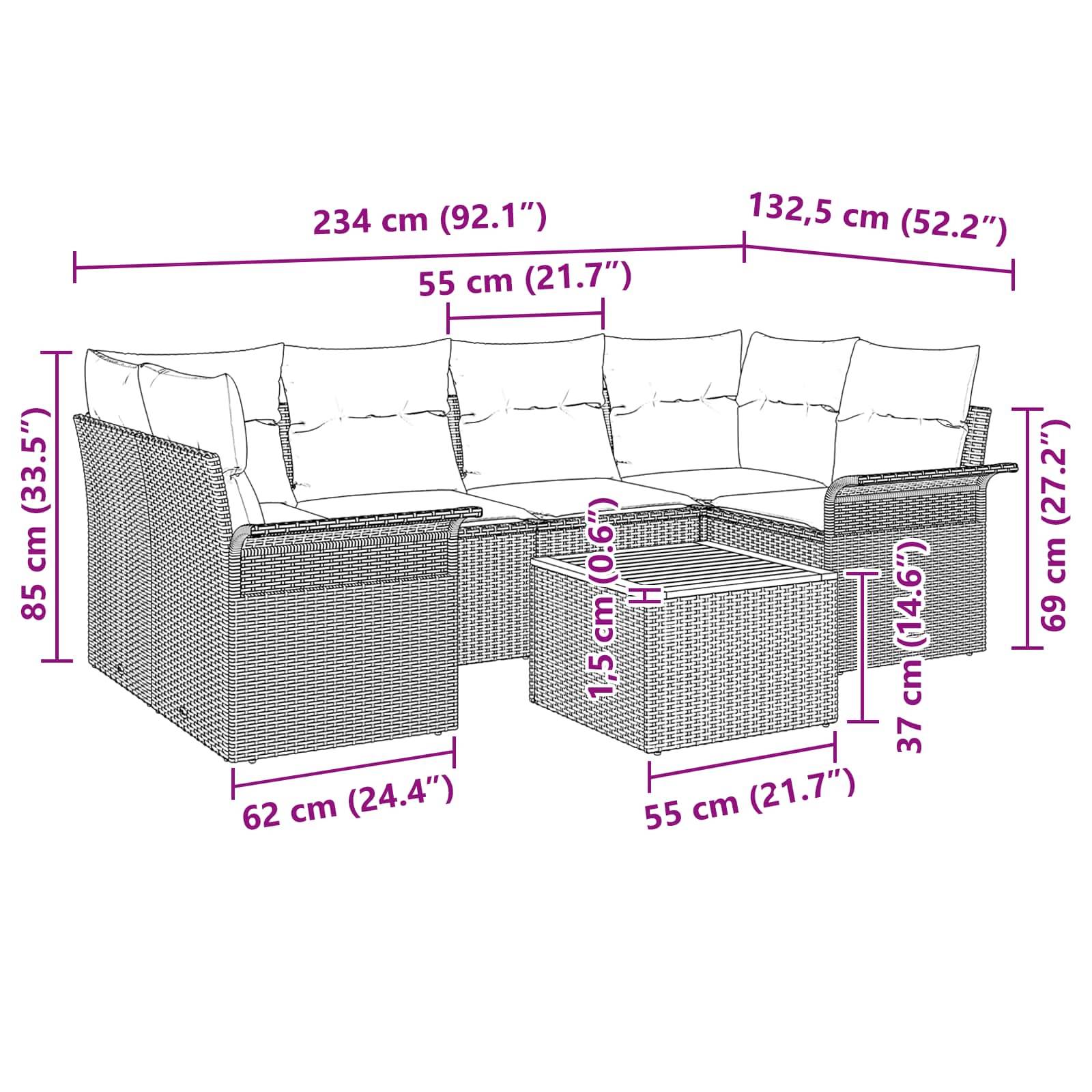 vidaXL Gartensofa-set mit Kissen 7 pcs Grau Poly-Rattan