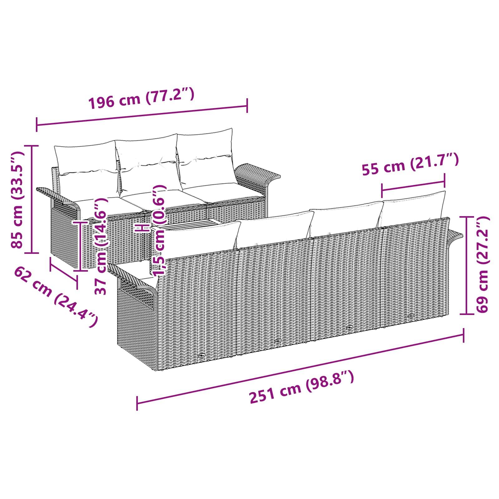 vidaXL Gartensofa-set mit Kissen 8 pcs Grau Poly-Rattan