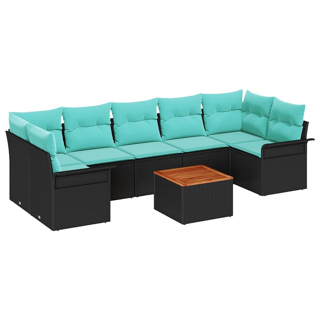 vidaXL Gartensofa-set mit Kissen 8 pcs Schwarz Poly-Rattan