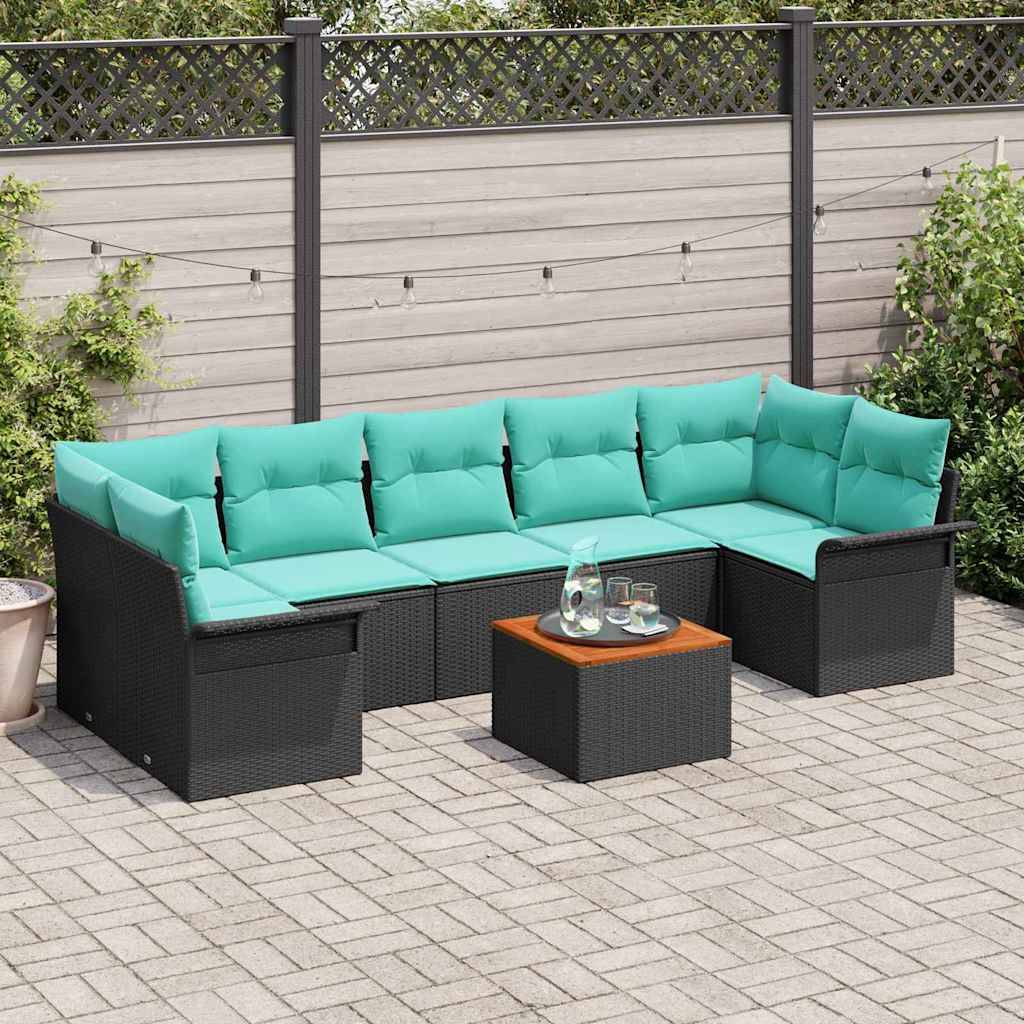 vidaXL Gartensofa-set mit Kissen 8 pcs Schwarz Poly-Rattan