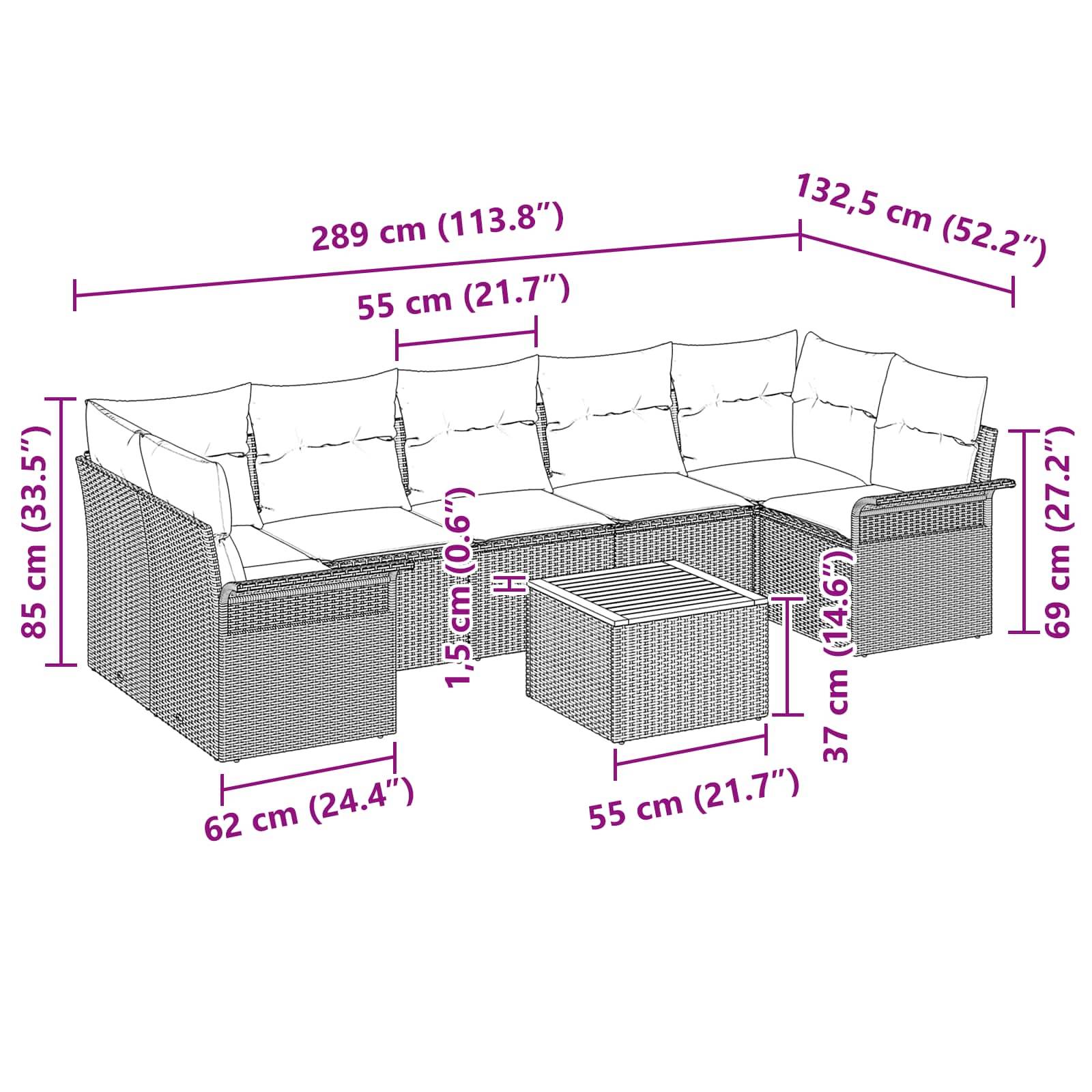 vidaXL Gartensofa-set mit Kissen 8 pcs Schwarz Poly-Rattan
