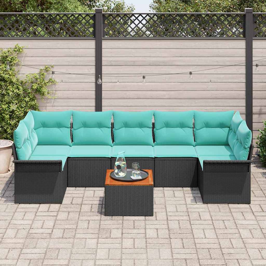 vidaXL Gartensofa-set mit Kissen 8 pcs Schwarz Poly-Rattan