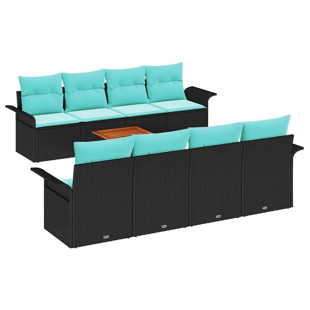 vidaXL Gartensofa-set 9 pcs Schwarz und Türkis Poly-Rattan