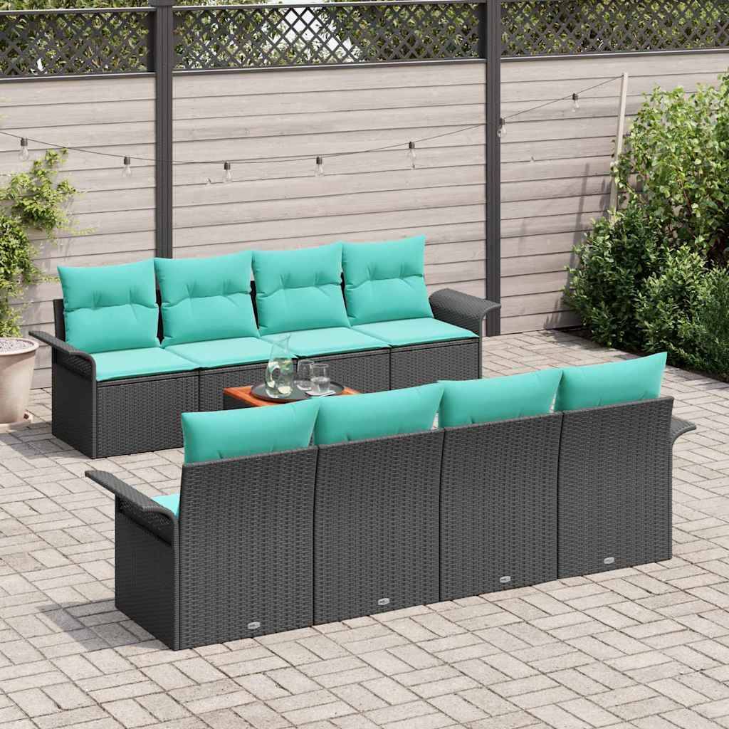 vidaXL Gartensofa-set 9 pcs Schwarz und Türkis Poly-Rattan