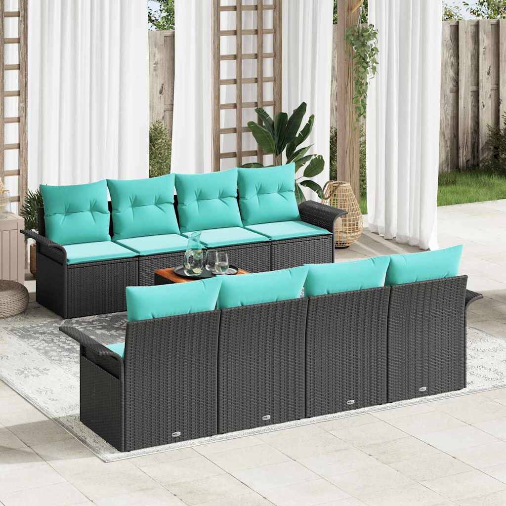 vidaXL Gartensofa-set 9 pcs Schwarz und Türkis Poly-Rattan
