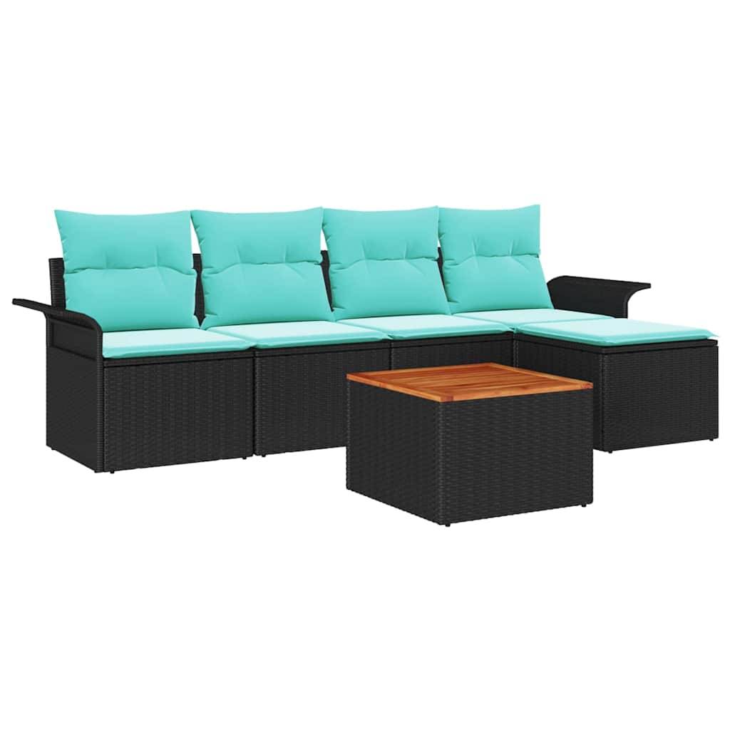 vidaXL Gartensofa-set 6 pcs Schwarz und Türkis Poly-Rattan