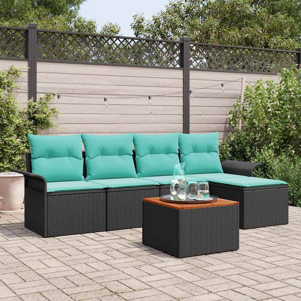 vidaXL Gartensofa-set mit Kissen 6 pcs Schwarz Poly-Rattan