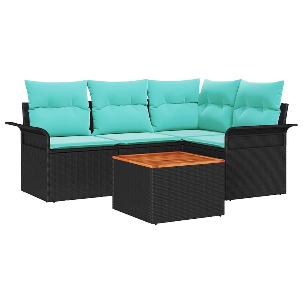 vidaXL Gartensofa-set mit Kissen 5 pcs Schwarz Poly-Rattan