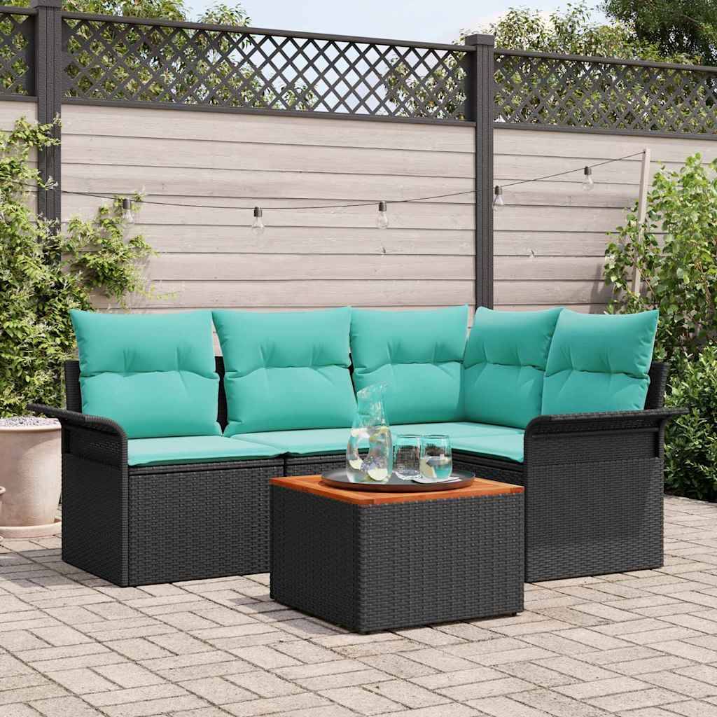 vidaXL Gartensofa-set mit Kissen 5 pcs Schwarz Poly-Rattan