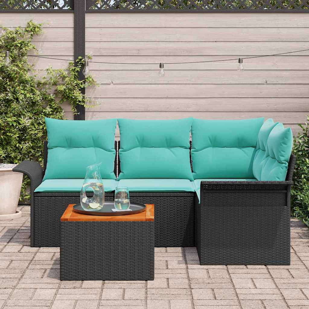 vidaXL Gartensofa-set mit Kissen 5 pcs Schwarz Poly-Rattan