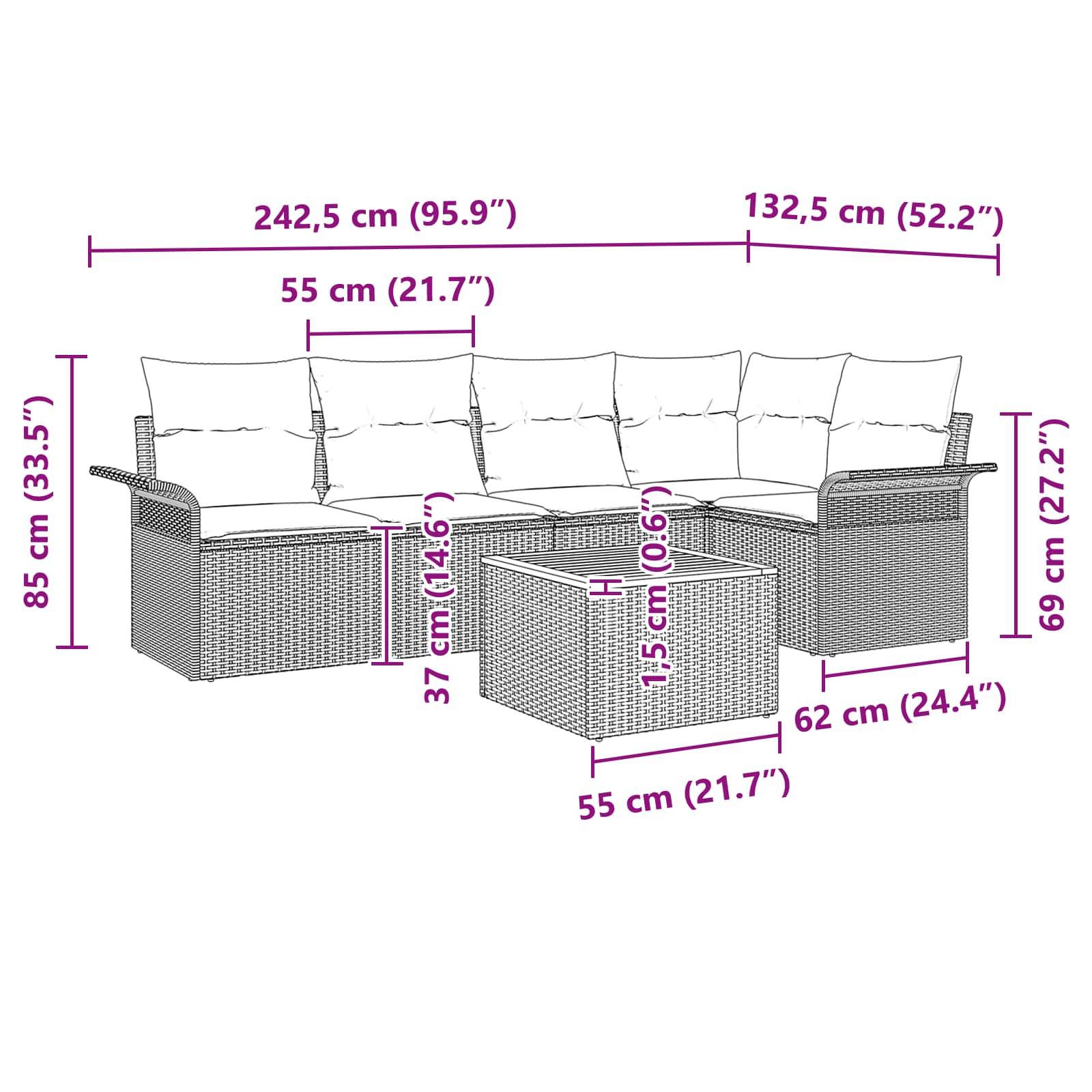 vidaXL Gartensofa-set mit Kissen 6 pcs Grau Poly-Rattan
