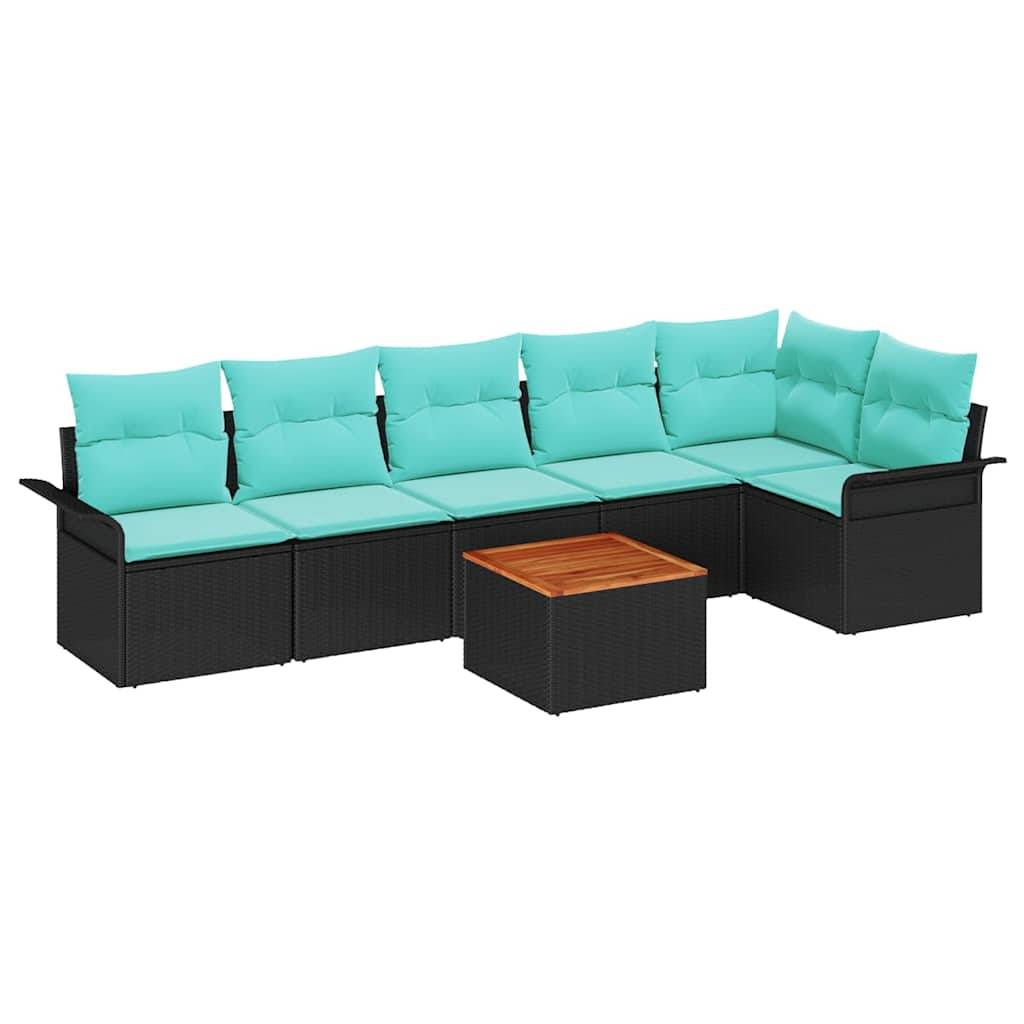 vidaXL Gartensofa-set mit Kissen 7 pcs Schwarz Poly-Rattan